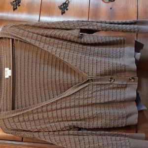 Large tan sweater cardigan with 3/4 length sleeves